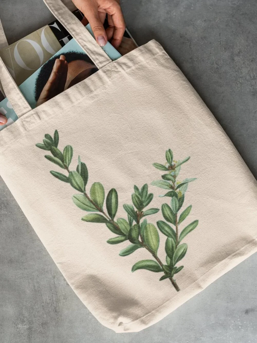 Common Boxwood Vintage Floral Print Graphic Canvas Tote Bag
